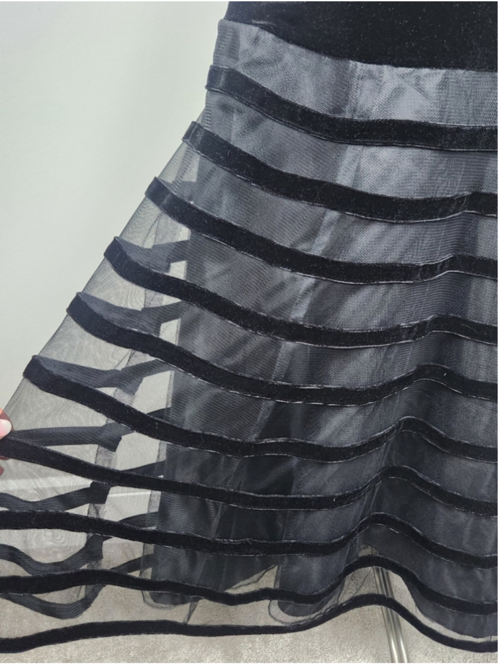 Black Velvet Maxi Skirt Size 10 Fits Large Soft Lace Sheer - Picture 5 of 12